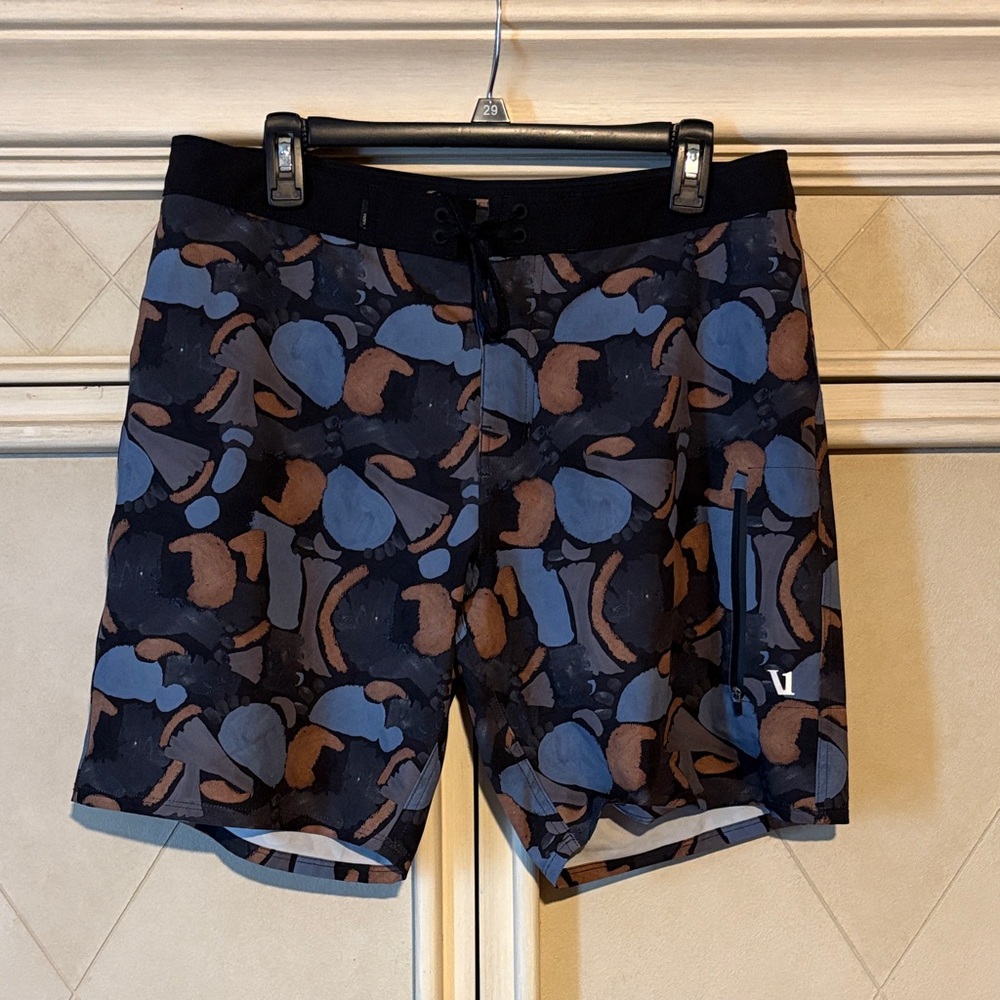 Vuori Men's Abstract Blue and Brown Board Shorts